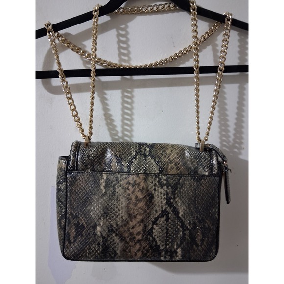 Victorias Secret Snakeskin Print Shoulder Bag Gold Chain Strap Grey Brown Flap - Picture 4 of 8
